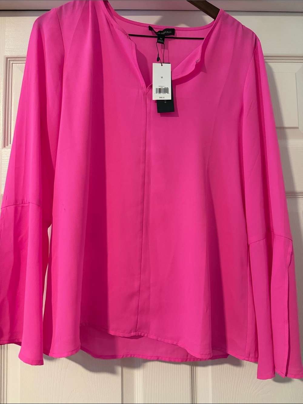 {Banana Republic} Vibrant Hot Pink Long-Sleeve V-Neck Blouse